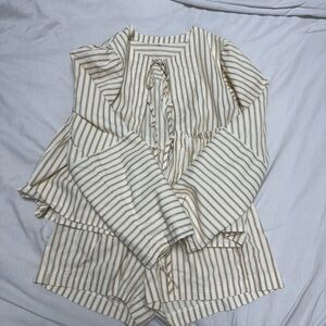 Striped Beige and White Blouse